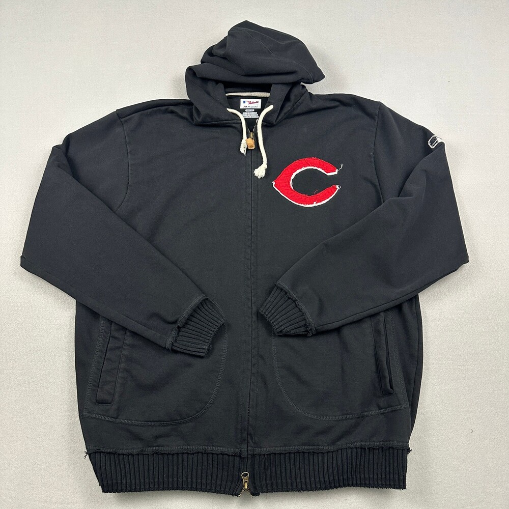 Cincinnati Reds Hoodie Men Extra Large Black Majestic Full Zip Sweatshirt MLB XL
